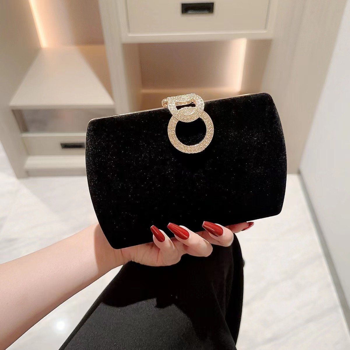 ladies crossbody bags black rhinestone buckle clutch bags for women luxury evening purses