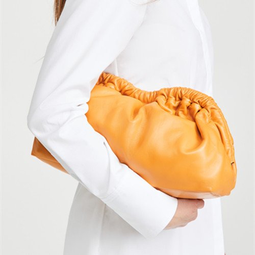 New Arrival Wholesale Women Evening Bags Yellow Lambskin Cloud Bags Pleated Clutch Bags