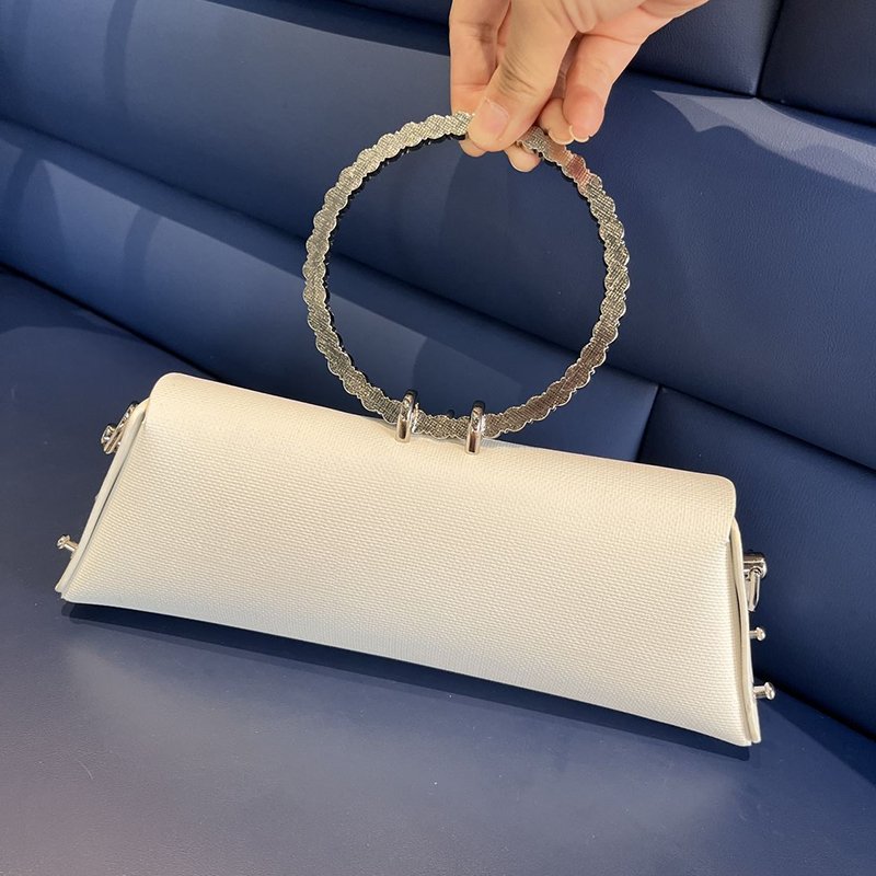 2024 Luxury Designer PU Leather Women's Shoulder Bag Handmade Rhinestone Stone Metal Ring Handle Wholesale Evening Wedding Bag