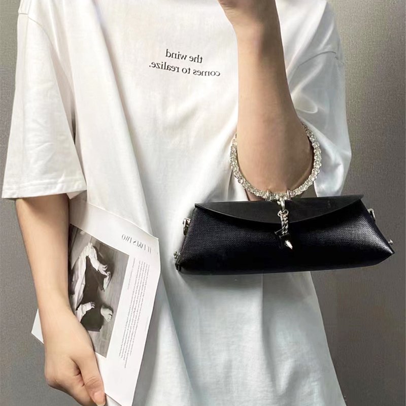 2024 Luxury Designer PU Leather Women's Shoulder Bag Handmade Rhinestone Stone Metal Ring Handle Wholesale Evening Wedding Bag