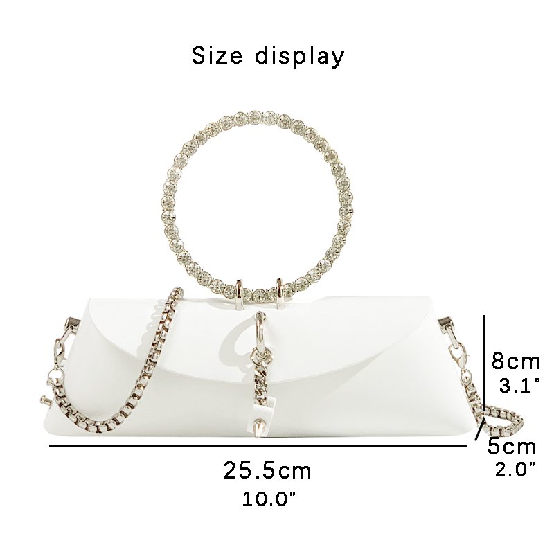 2024 Luxury Designer PU Leather Women's Shoulder Bag Handmade Rhinestone Stone Metal Ring Handle Wholesale Evening Wedding Bag