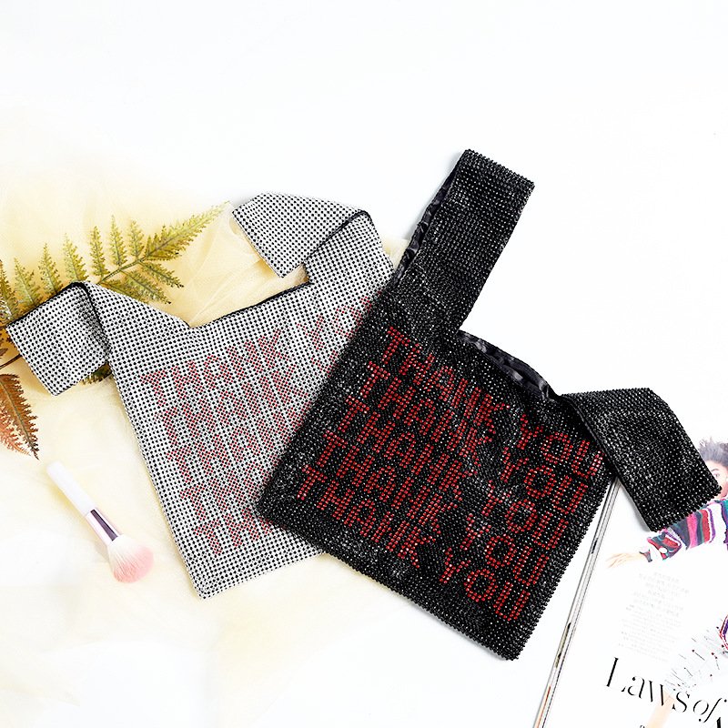 BM5056 Top Sale Shining Luxury Ladies Full Rhinestones Thank You Women Evening Purse Vest Shape Handbag Shopping Clutch Bag