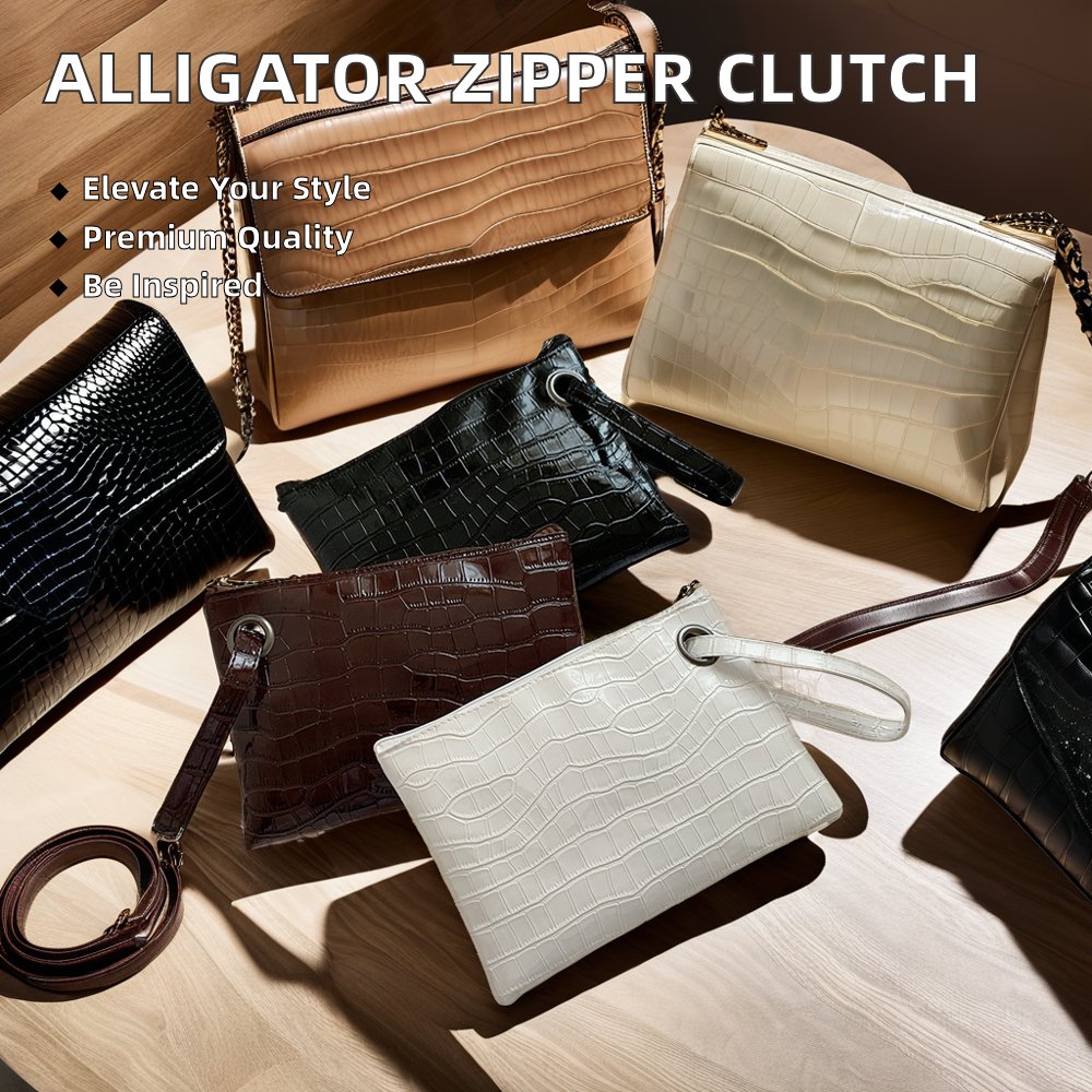Women's Minimalist Zipper Clutch Wallet Purse Large PU Leather Evening Bag with Alligator Pebbles Pattern Fashion Casual