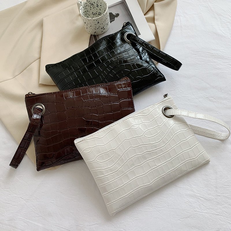 Women's Minimalist Zipper Clutch Wallet Purse Large PU Leather Evening Bag with Alligator Pebbles Pattern Fashion Casual
