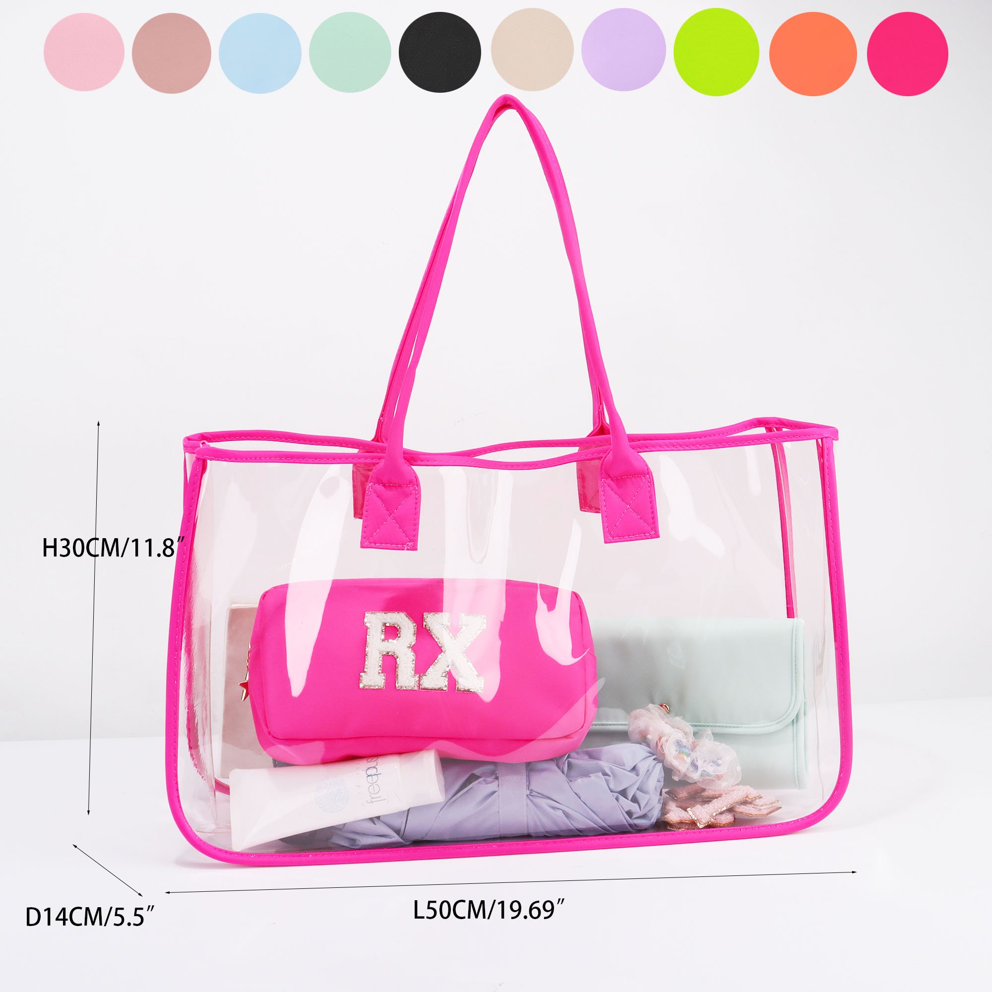 Keymay No MOQ 10 Colors Large Clear Tote Bag PVC Shoulder Handbag for Women Stadium Approved Bag Outdoor Transparent Beach Bag