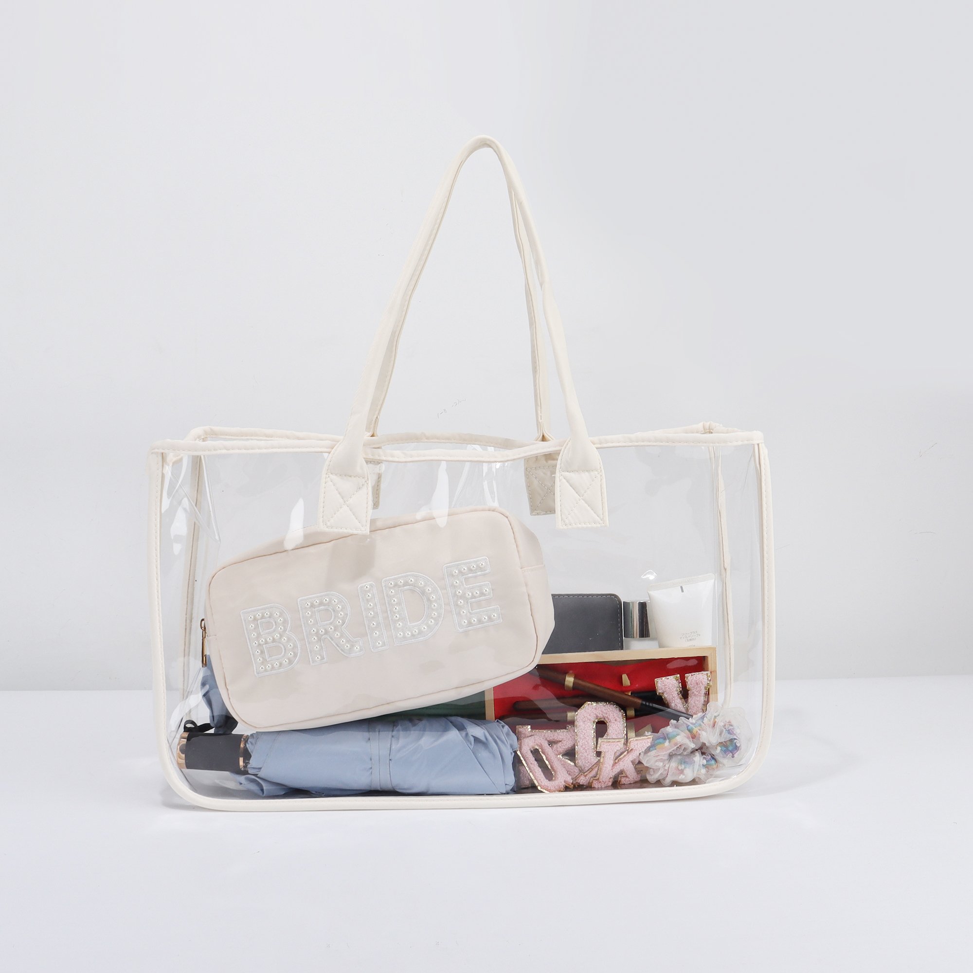 Keymay No MOQ 10 Colors Large Clear Tote Bag PVC Shoulder Handbag for Women Stadium Approved Bag Outdoor Transparent Beach Bag
