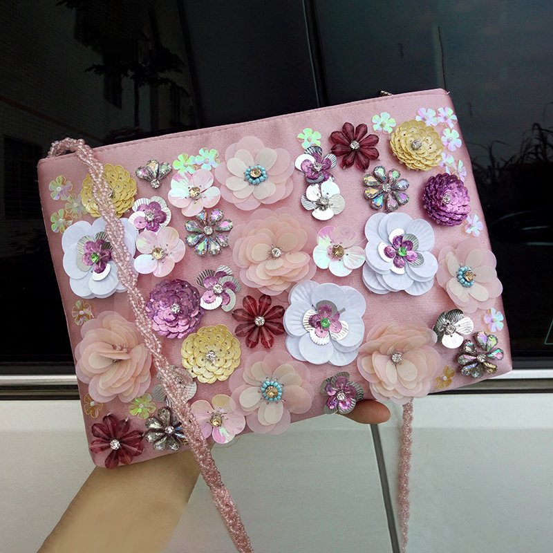 Hand make full flower women luxury bling party purse fashion ladies floral crystal beaded clutch evening bag ladies
