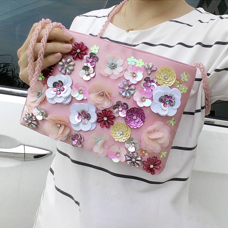 Hand make full flower women luxury bling party purse fashion ladies floral crystal beaded clutch evening bag ladies