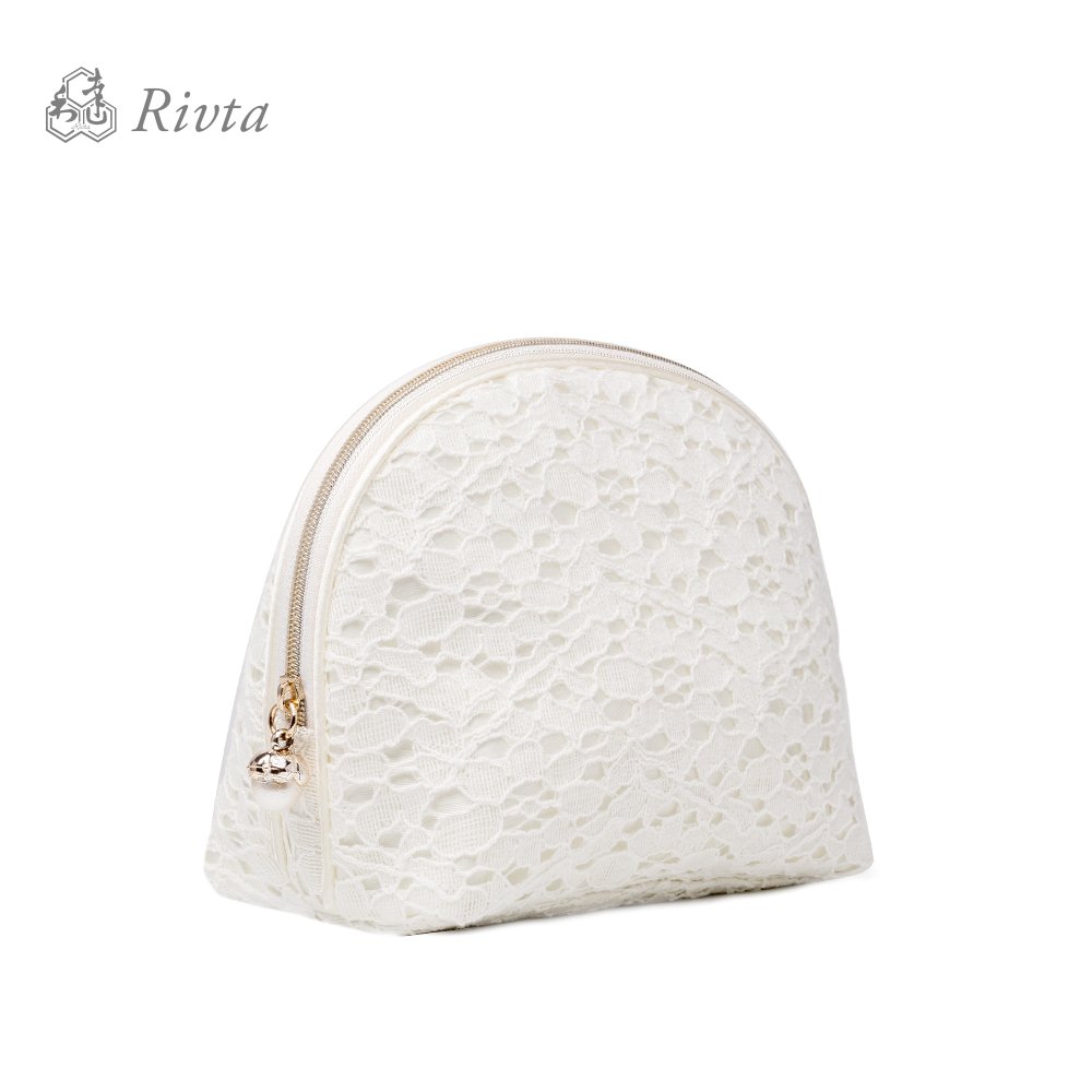 High quality makeup gift bag wholesale white lady lace evening clutch bag with pearl zipper