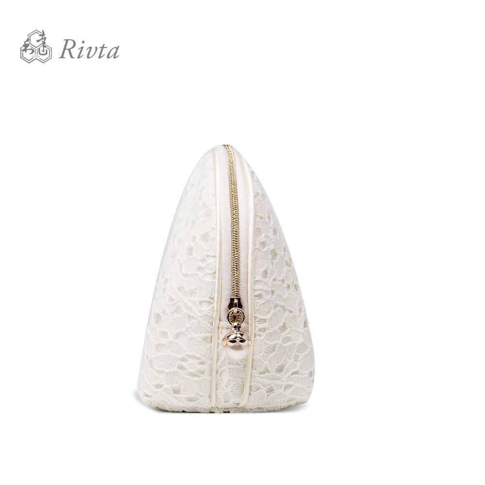 High quality makeup gift bag wholesale white lady lace evening clutch bag with pearl zipper