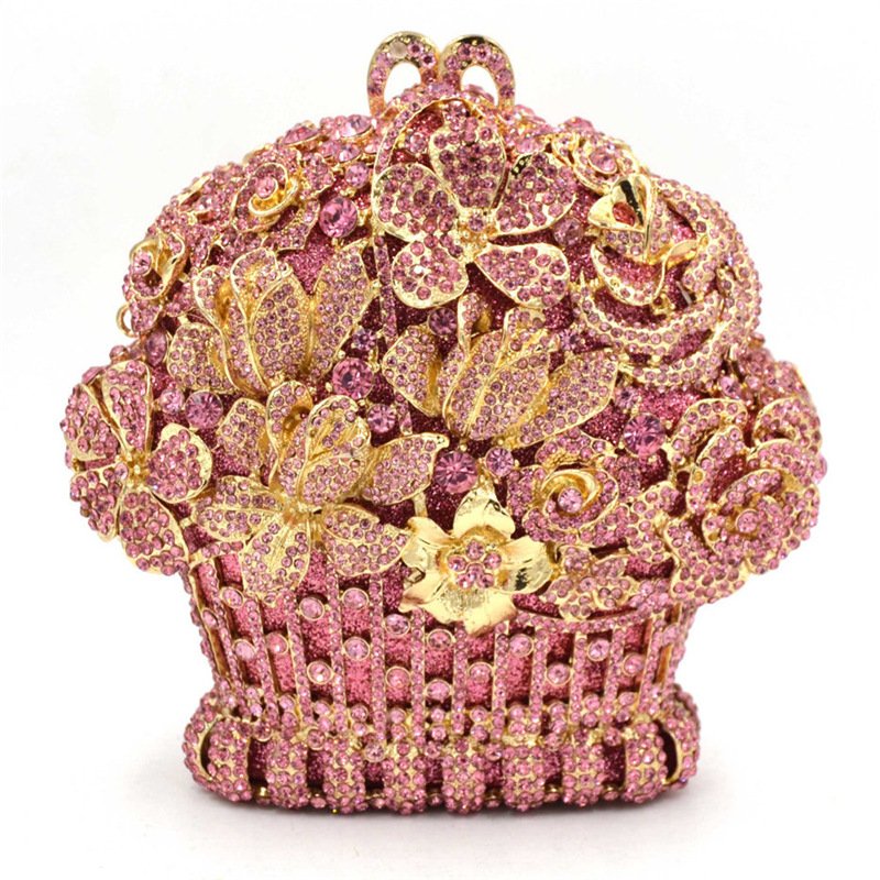 Luxury Flower Basket Shape Rhinestone Evening Bag Clutch Handbags For Women 2022