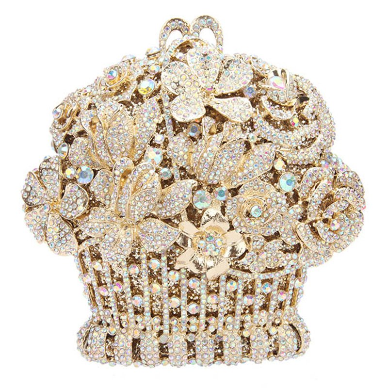 Luxury Flower Basket Shape Rhinestone Evening Bag Clutch Handbags For Women 2022