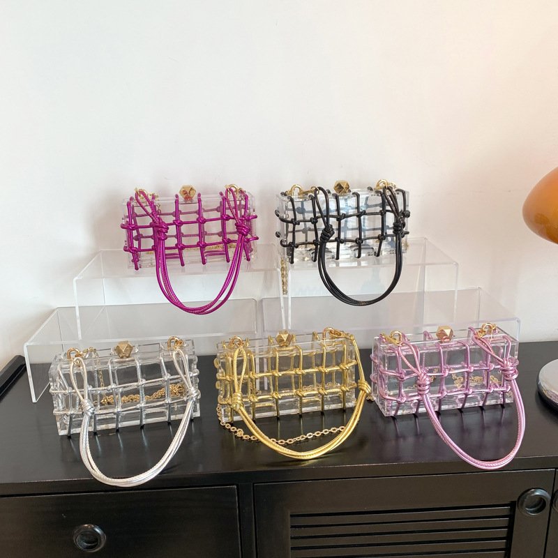 JNKG Crystal Embellished Rope Acrylic Clutch Rhinestones Evening Shoulder Bag Crystal women Luxury Clear Party Wedding Bag