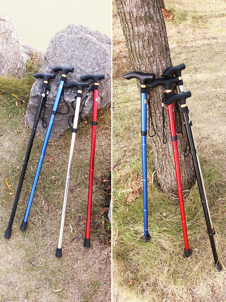 Multifunctional mountaineering stick ultra -light telescopic folding trekking hiking crutches Aluminum alloy elderly people anti -slip rucky