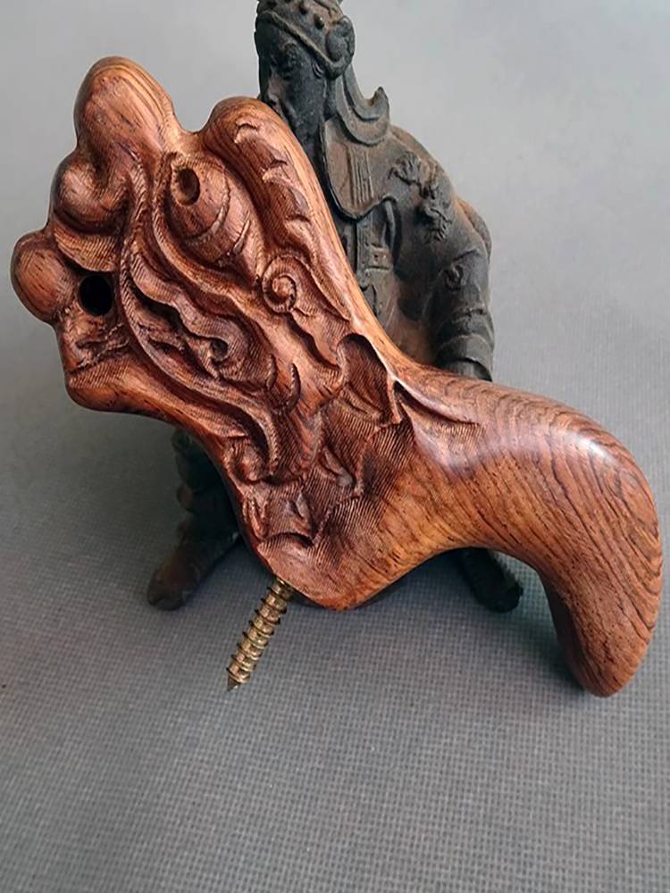 Solid wood crutch faucet Huanghuali rosewood rosewood rubble old man cane bending accessories round head civilized stick handle