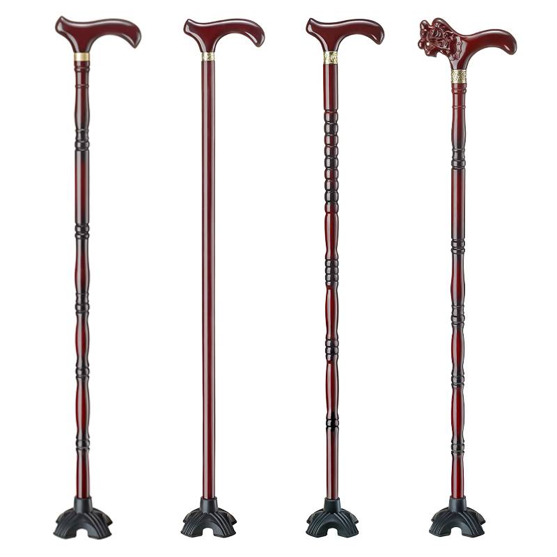 Solid wood crutches Old man anti -slip lightweight cane Candidal sticks The elderly anti -fall, turning, turning around the wooden rod, four -legged dragon head
