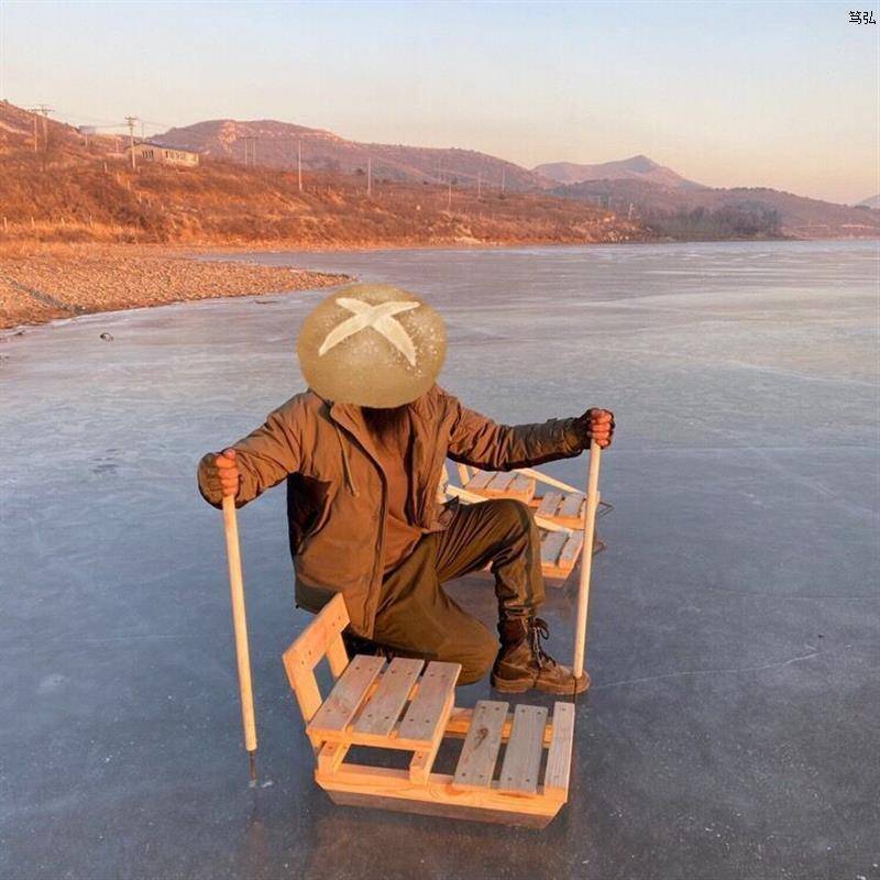 Outdoor solid wood double sled car with snow car nostalgic ice knife adult ice cones wooden wooden skour