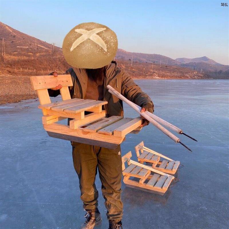 Outdoor solid wood double sled car with snow car nostalgic ice knife adult ice cones wooden wooden skour