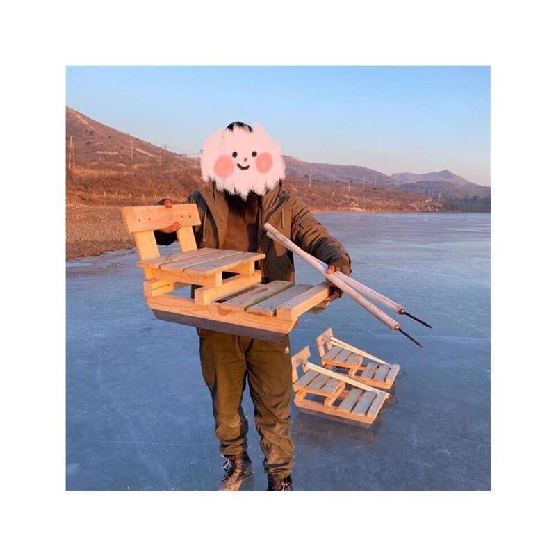 Outdoor solid wood double sled car with snow car nostalgic ice knife adult ice cones wooden wooden skour