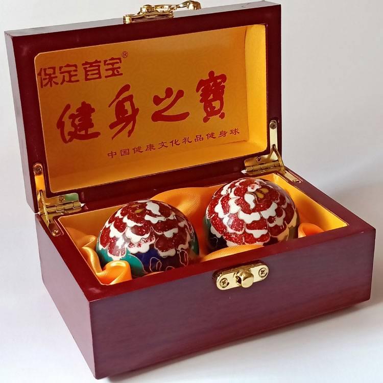Ringtou Jingtai Lan 50mm Blue Gold Peony Wooden Box+Cloth Bag