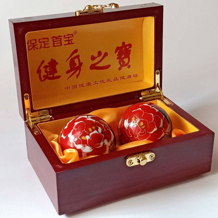 Ringtou Jingtai 50mm red peony wooden box+cloth bag