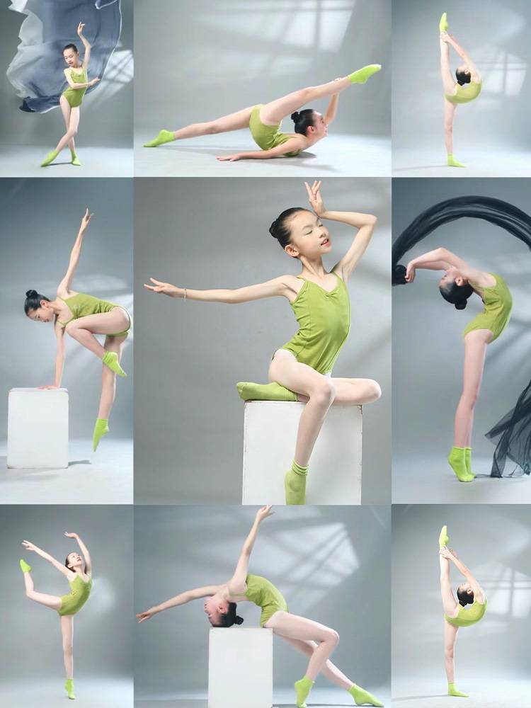 Children's dance dress girls' green straps to practice Chinese choreographers
