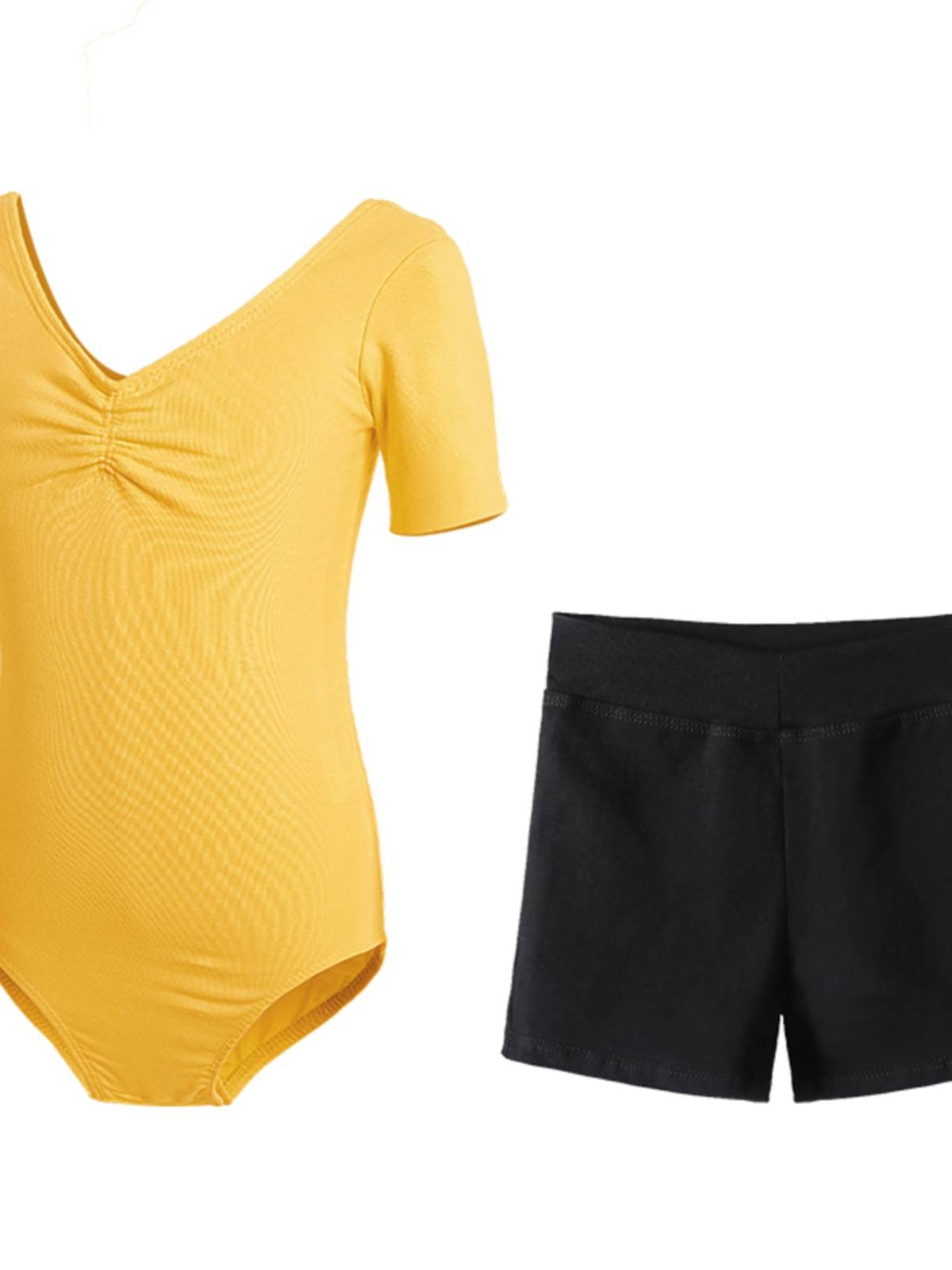 Dancing and performing gymnasiums for children with short-sleeve gymnasiums and girls with yellow-coloured clothes