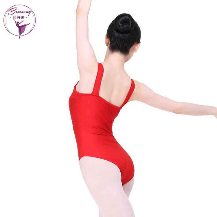 red ballet dance dress, deep blue exercise shoulder-band gymnast