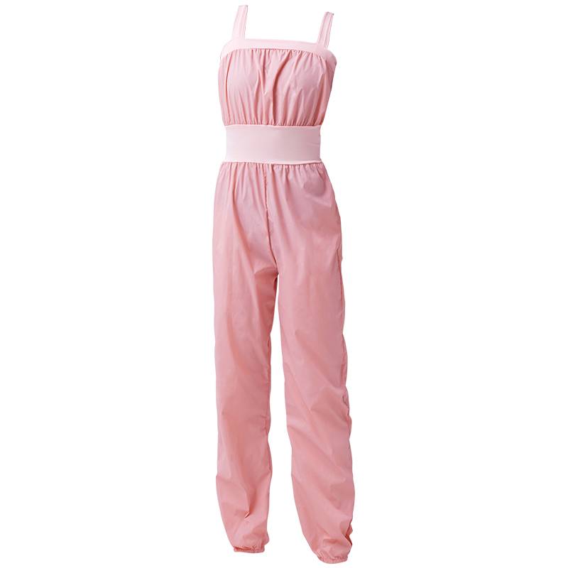 The sweatsuit girl dances in sweat pants, sweatpants and ballet thongs, thin-shaped, skinny-legged sauna