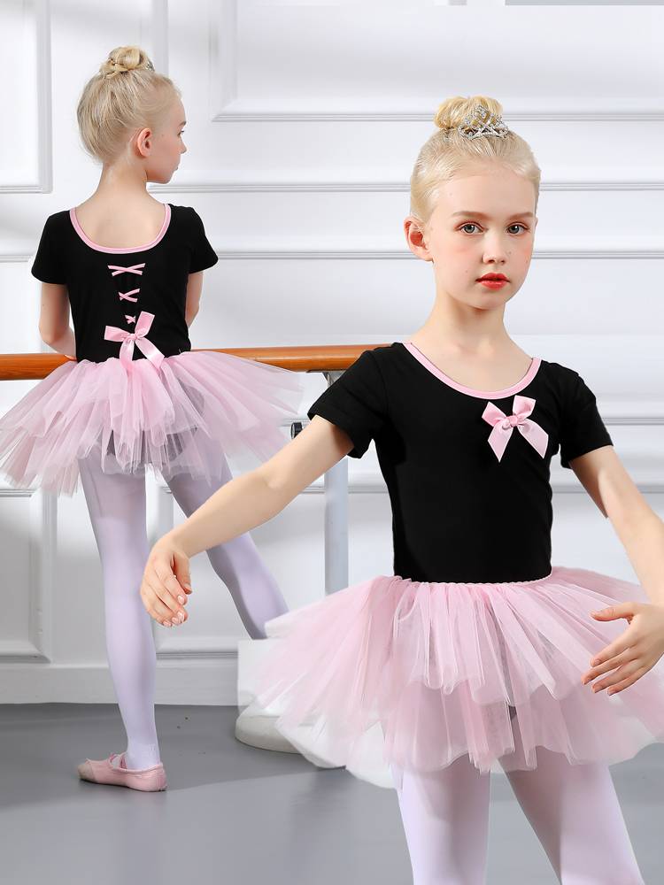 Children's dance dress girl, summer pink, short-sleeved ballet dress, and young children's Chinese dance and gymnastics