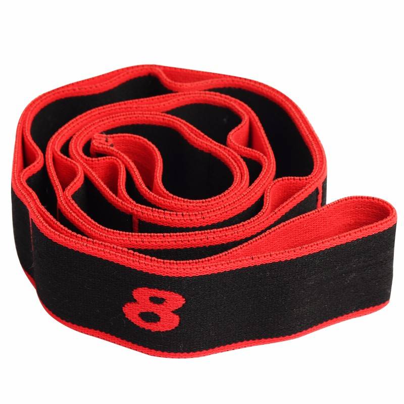 Two yoga extension bands (black and red in 8 sections)