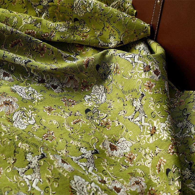 Rose Manor Dancing Clown Symphony Fabric Faculture Golden Flower Green Fashion Bag Hand as relief cloth