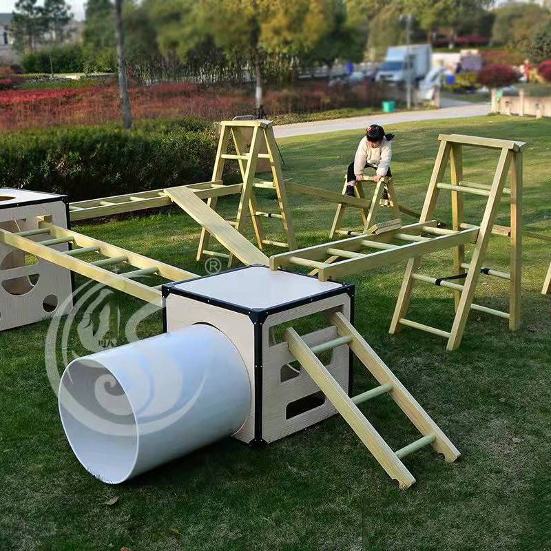 Kindergarten Anji outdoor game wooden climbing frame combination children's jumping box sports toy sensor training roller