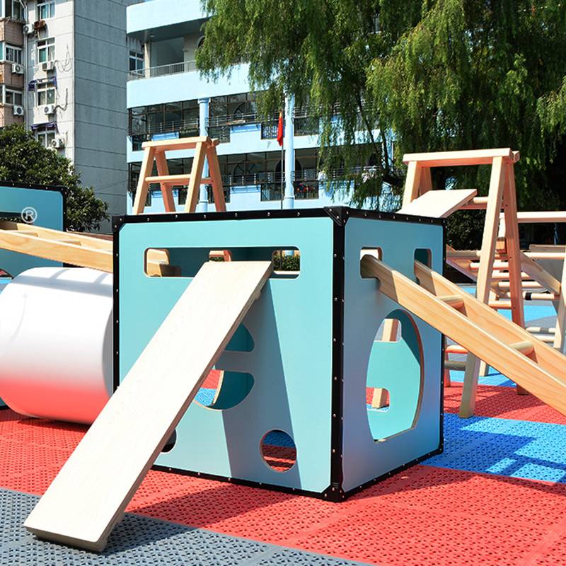 Kindergarten Anji outdoor game wooden climbing frame combination children's jumping box sports toy sensor training roller