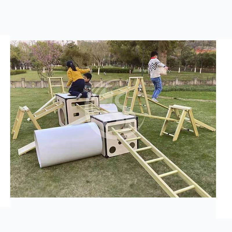 Kindergarten Anji outdoor game wooden climbing frame combination children's jumping box sports toy sensor training roller