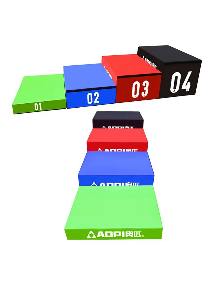 Four-stage jump-up training for adult children in a flexible jumpbox and a dance gym