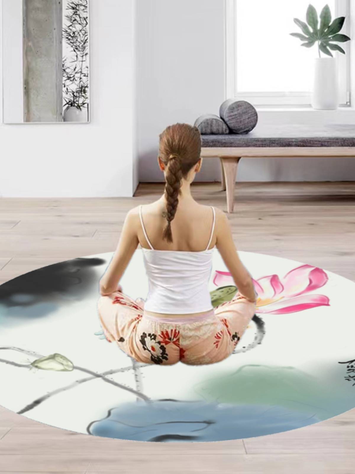 Yoga meditation jump rope sound insulation pad natural rubber suede suede sweat absorption anti -slip large round cushion