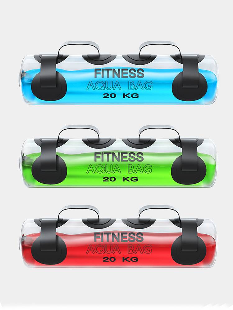 Gymnasium heavy waterbags trained to inflate energy packs to get down to the weight lifting exercise and pack water balls with dud-bell horns