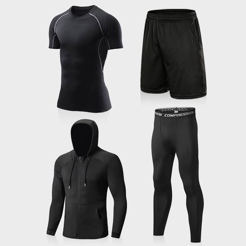 Four sets of gray-line black coats