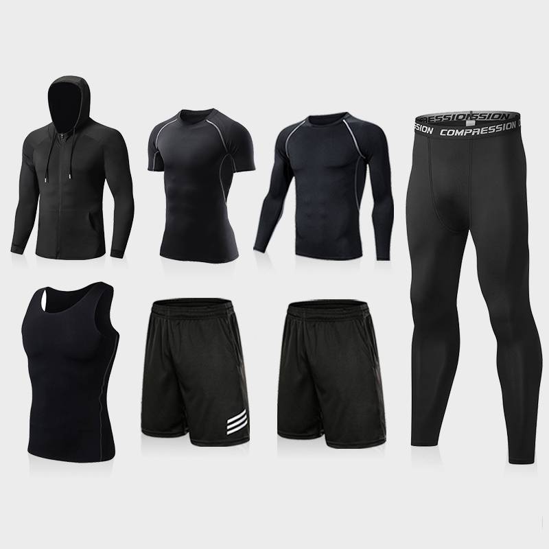 Seven sets of gray-line black coats