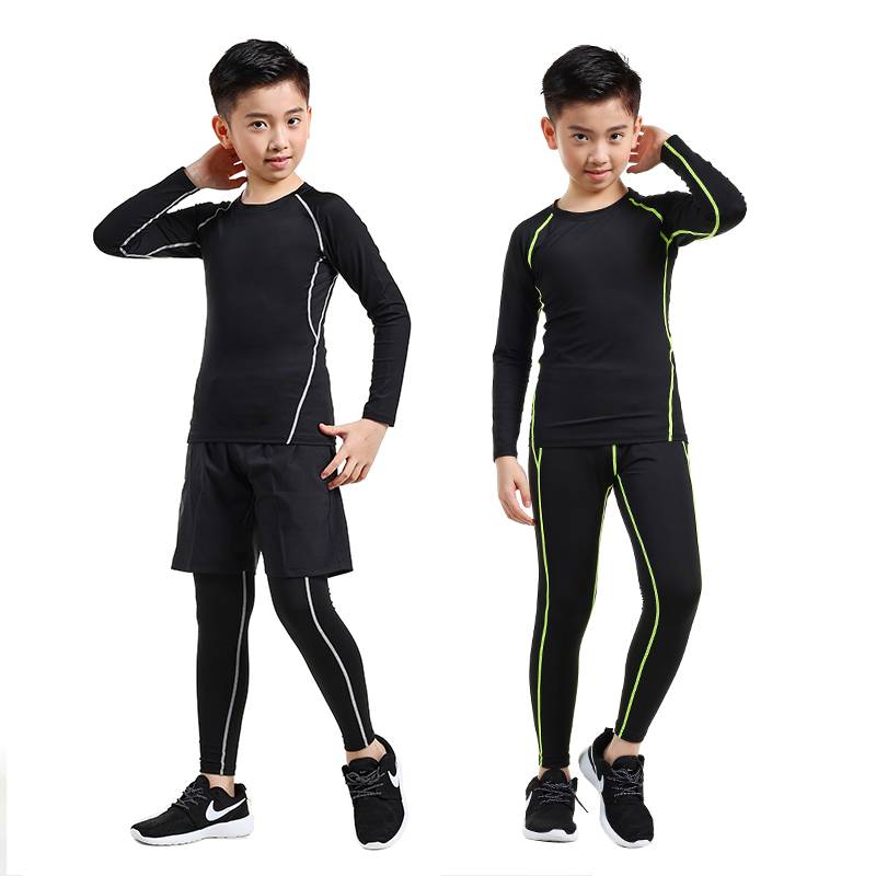 Children ' s tights, long-sleeved boys ' gymnasium basketball sports set, bottom-run drying