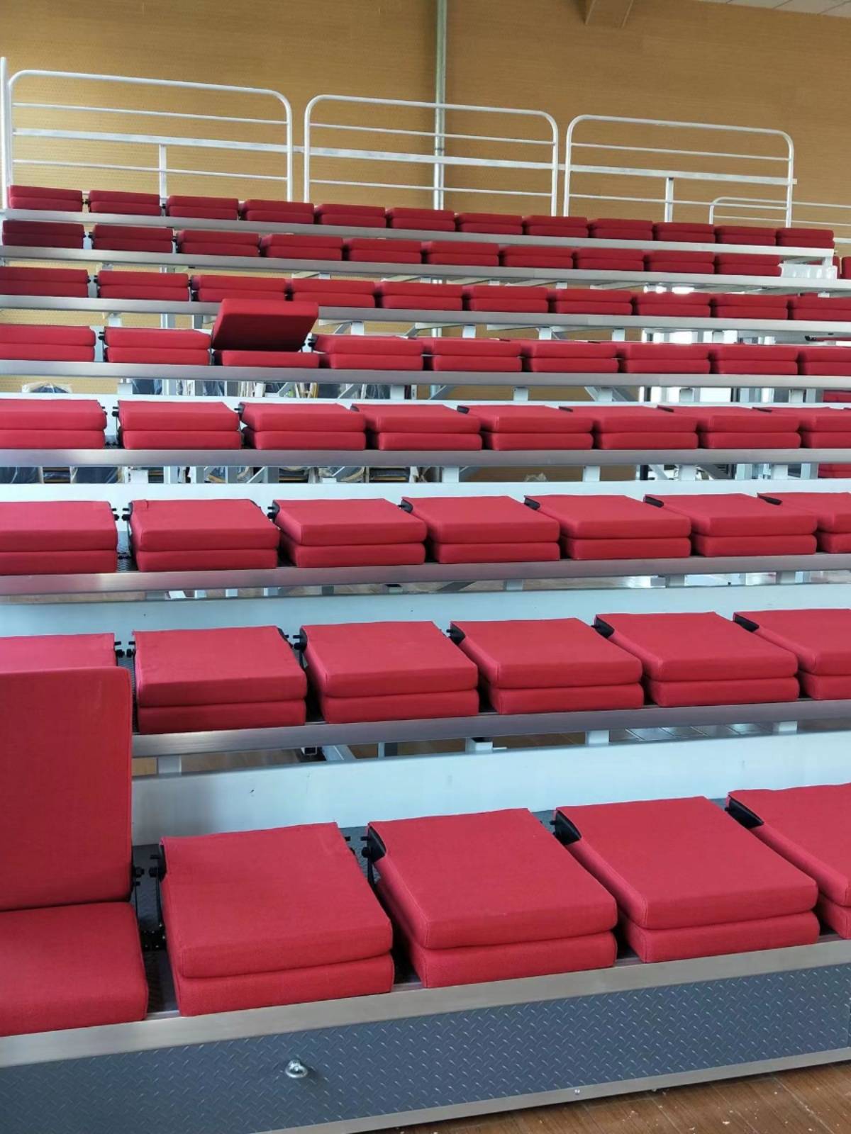 Audience stadium seating seats, waiting chairs, plastic seats at sports stadiums, stretching seats