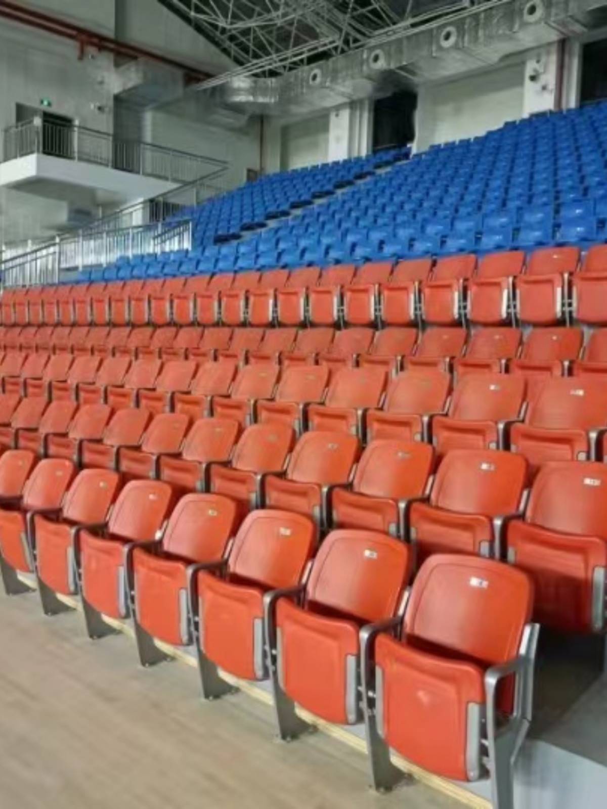 Audience stadium seating seats, waiting chairs, plastic seats at sports stadiums, stretching seats