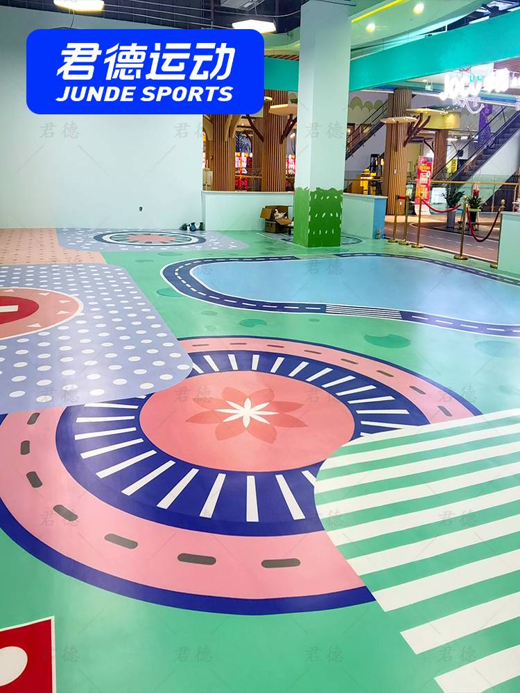 Sports suitable for children's indoor basketball court custom pattern sensor training PVC plastic private teaching floor glue