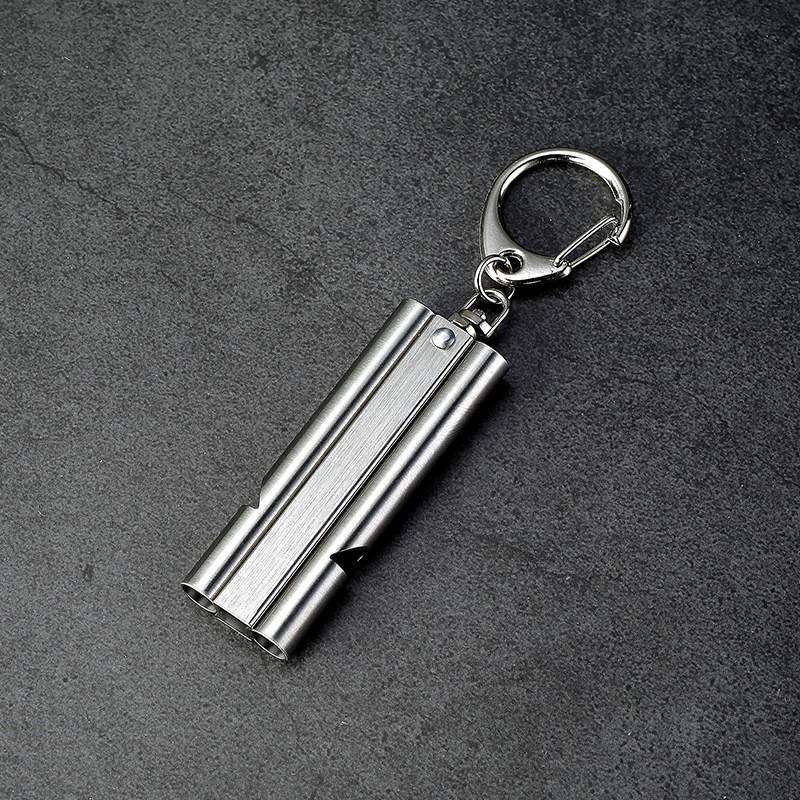Outdoor 304 stainless steel mouth whistle dual -tube high score sound fast hanging portable earthquake life -sale fire referee whistle
