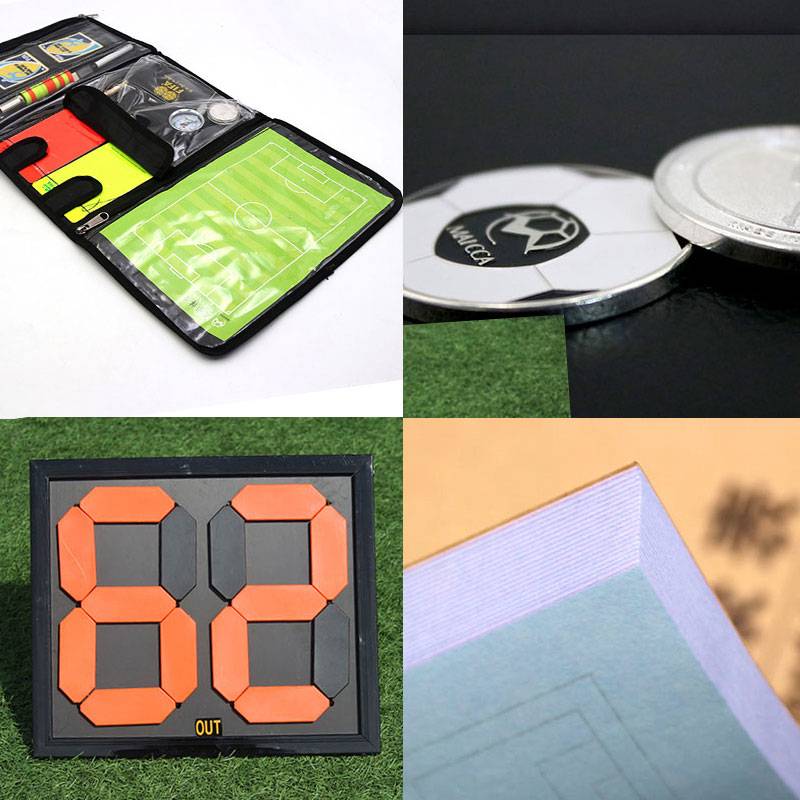 Soccer referee kit, flag-teaching trainer equipment on the red-and-yellow-flush air table