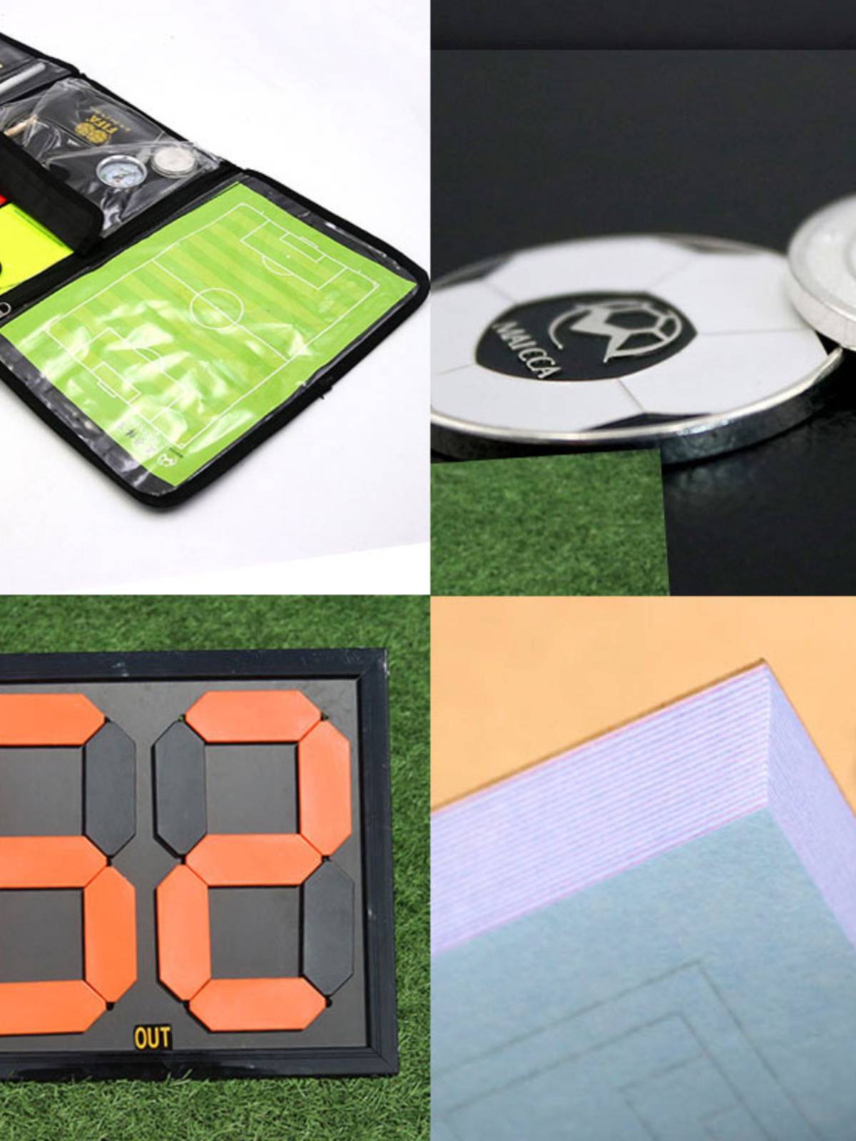 Soccer referee kit, flag-teaching trainer equipment on the red-and-yellow-flush air table