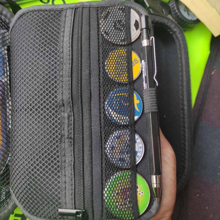 Soccer referee's set, football referee's red yellow hand and pen, yellow red picker whistle suit
