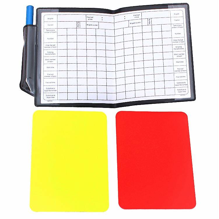 Soccer red and yellow record book, flag-riding trainer's gear, flag-and-control