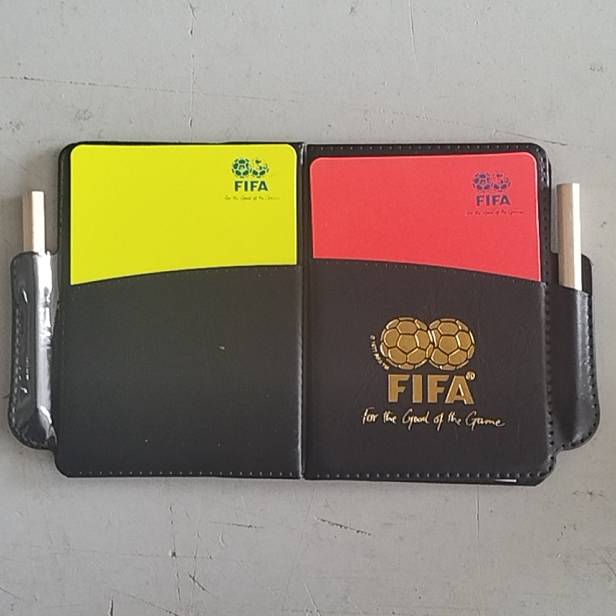 Soccer red and yellow record book, flag-riding trainer's gear, flag-and-control